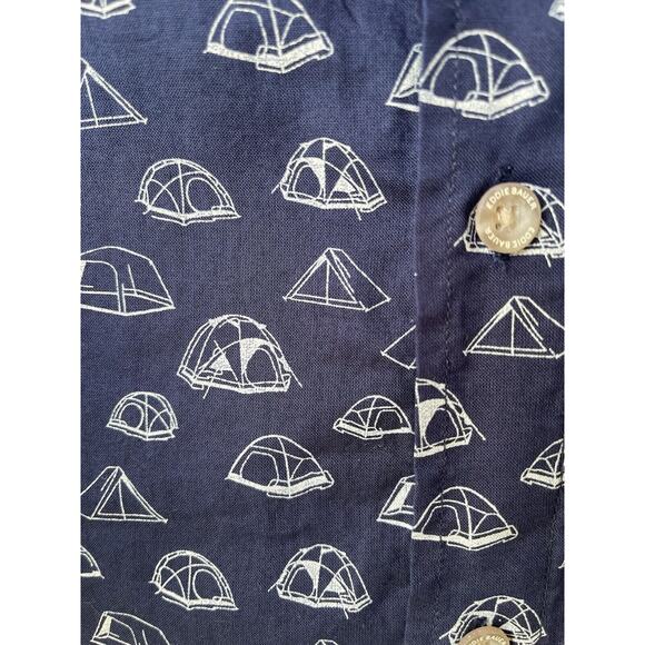 Eddie Bauer Shirt Mens XL Button Up Blue Short Sleeve Camp Tent All Over Print - Picture 3 of 8